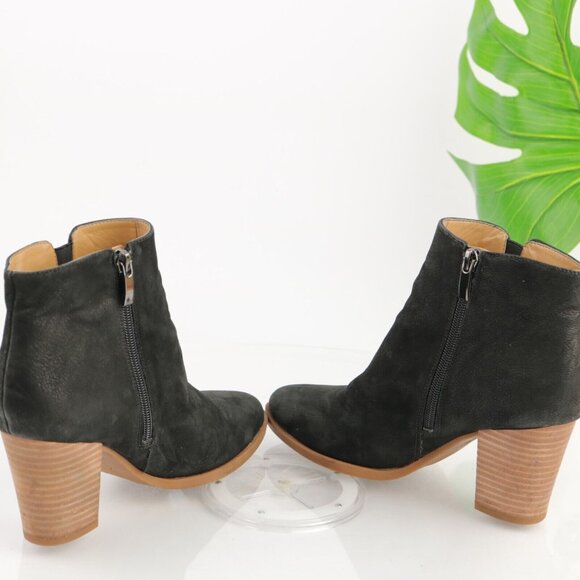 Franco Sarto Womens Dipali Boot Size 7 Black Leather Block Heel Bootie Comfy - Picture 8 of 11